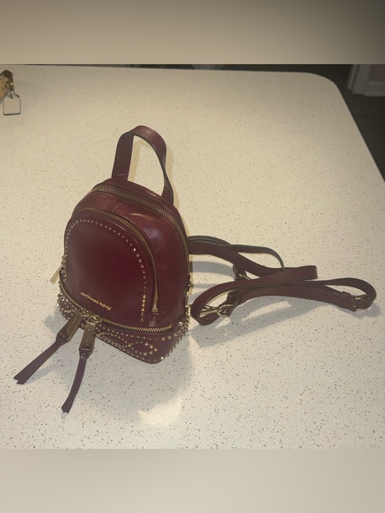 brown leather studded backpack MCM Stark M Stud Coated - Small plated studs Michael Kors Wine Leather Studded